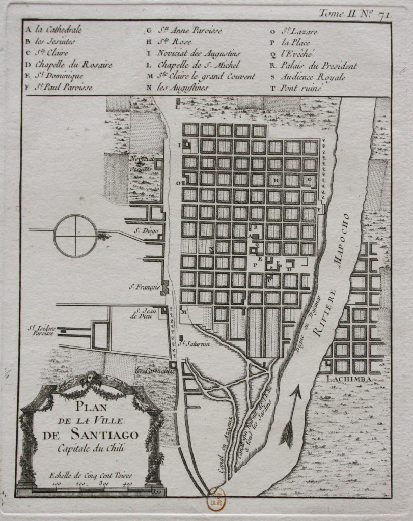 Mapa de Santiago de Chile en 1764.