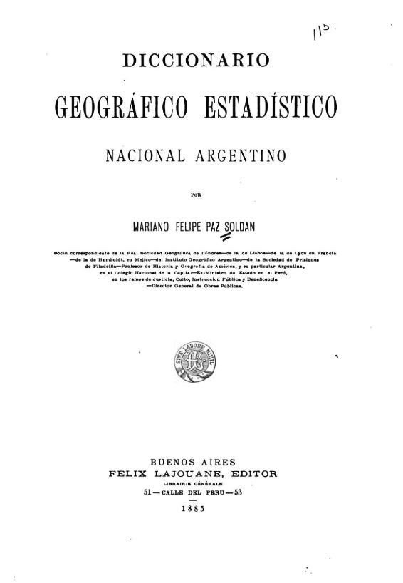 Diccionario geográfico estadístico nacional argentino - Portada